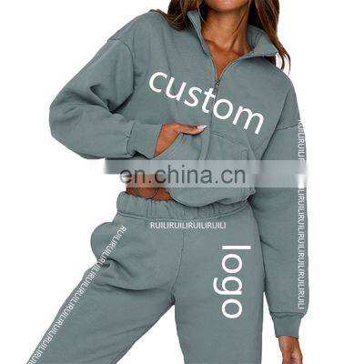 blank heavyweight french terry full zip up women crop top custom print emboss embroidery logo distress cotton hoodie set unisex