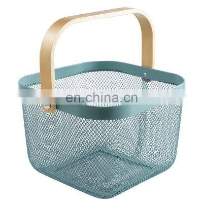 New Manufacture Hot Selling Popular Metal WireIron Big Size White Picnic Fruit Basket With Wood Handle Home Kitchen Storage photo-4