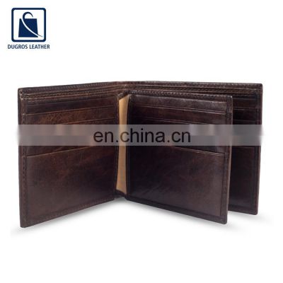 Low MOQ Brown Shiny Leather Men Wallets with Card Holder Slot