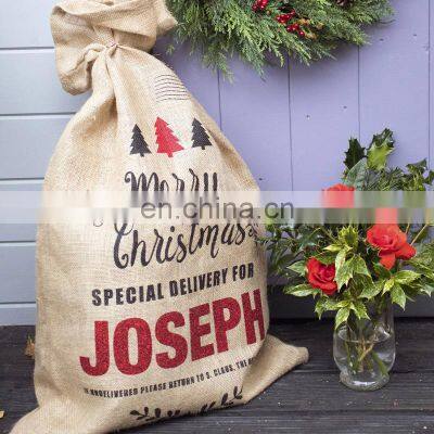 Customs Laminated Christmas Santa Sack Jute Gunny Sack Gift Burlap Santa Sack photo-2