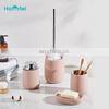 Bathroom Accessories Set Scandi Water Drop Shape Stoneware Rubber Coating Soap Dispenser Tumbler Soap Dish Toilet Brush Holder