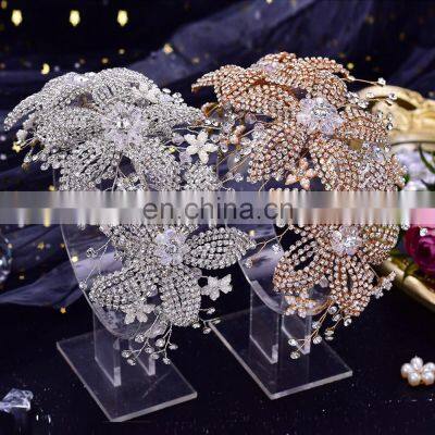Flower Bridal Crown Tiara Rhinestone Wedding Hair Jewelry Bridal Hair Accessories Luxury Crystal Bridal Headwear