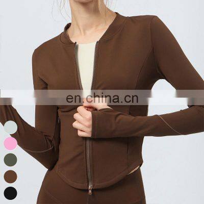 Custom Running Wear Slim Fit Yoga Jacket Double Head Zipper Sports Coat Long Sleeve Gym Fitness Tops Fleece Yoga Jacket Women