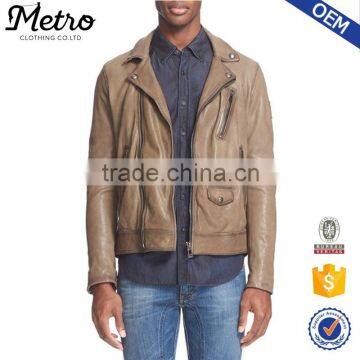 Wholesale Vintage Leather Long Sleeves With Zip Cuffs Moto Jackets