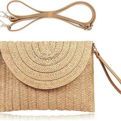 Straw Tote Bag Eco-Friendly Paper Woven Shoulder Handbag Vacation Beach Bag