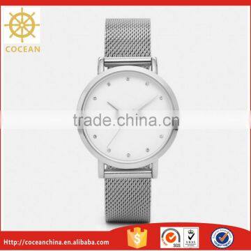 Mesh Leather Custom Logo Stainless Steel Ring Shape Watch