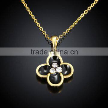 four petals necklace folower pendant black zircon suit for woman