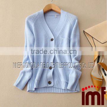 Women's Knit Cardigan Sweater,V-neck,Light blue