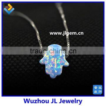 2015 New Arrived Synthetic S925 Sterling Silver Chain Light Blue Opal Hamsa Pendant Opal Jewelry photo-2