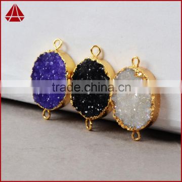 Dazzling druzy oval connector amethyst tones white black crystal druzy drusy pendant with two bails                        
                                                Quality Choice