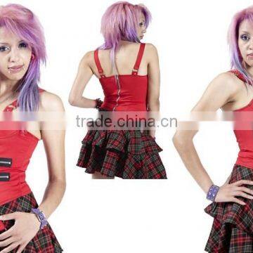 GOTHIC STYLE RED COTTON LADIES TOP WITH ZIPS