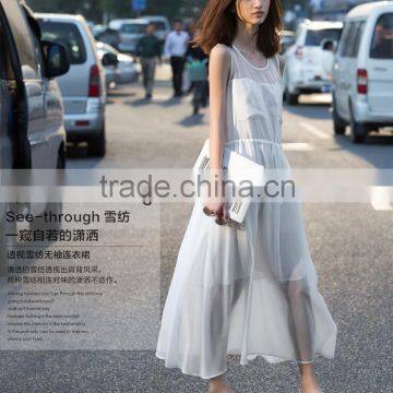 High Quality Solid Color White Chiffon Maxi Long Dress Summer photo-2