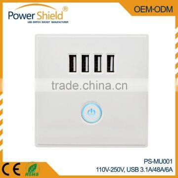 230V 4 USB Charging socket outlet Short Circuit and overload proof (electronic fuse) 6000mA