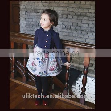 long sleeve vintage flower dress flank button elegant kids wear