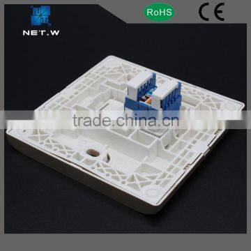 RJ45 RJ11 wall plate network 2 ports 86*86mm Flat Shuttered FacePlate with \"data\" \"phone\" mark