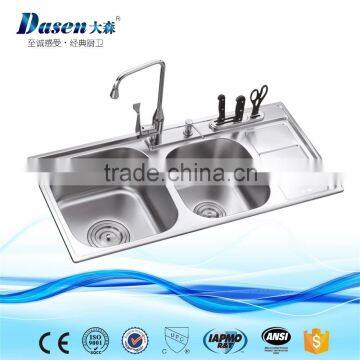 New Arrival Double Bowl Stainless Steel Kitchen Sink With Drainboard