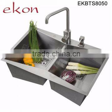 Top Mount Double Bowls Stainless Steel Handmade Unique Kitchen Sinks