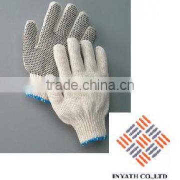 Medium Weight Polyester/Cotton String Gloves With Knit Wrist And Single Side Black PVC Dot Coating