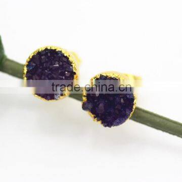 High Fashion 8mm Gold Plated Purple Color Drusy Agate Metal Stud Earrings Jewelry Earrings 1Pair/Bag