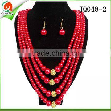 wholesale ladies beaded fashion african jewelry set coral pearl jewelry in red