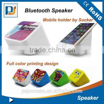 2016 New Design Portable Full color printing Bluetooth Speaker With Mobile Phone Holder speaker