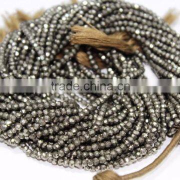 NATURAL PYRITE 3-4MM ROUNDEL FACETED LOOSE BEADS STRAND FOR FASHION JEWELRY