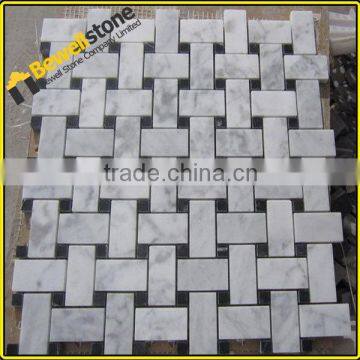 Tumbled meshed back black and white marble mosaic floor tile for spa