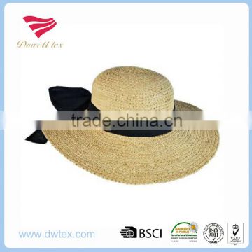 Elegant Design Shady Paper Straw Linen Band Floppy Girl's Swinger Hat