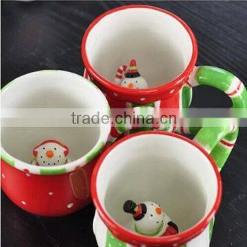 Creative Cute Snowman Ceramic Mug, Hand painted Ceramic Cup, Holiday Mug Lovely Christmas Cup