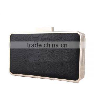 online shopping made in guangzhou EV3139 leather ladies acrylic clutch bag blank black bag