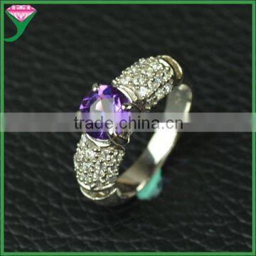 High Quality prong setting 925 sterling silver genuine amethyst finger gemstone Wedding Ring