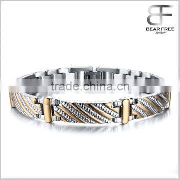 Timeless Style Stainless Steel Mens Gold and Silver Magnetic Link Bracelet