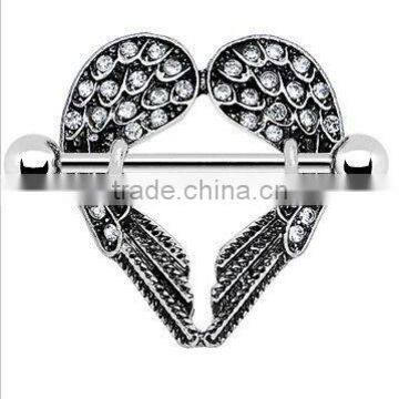 316L Surgical Steel Clear Gem Angel Wings Nipple Shields Rings