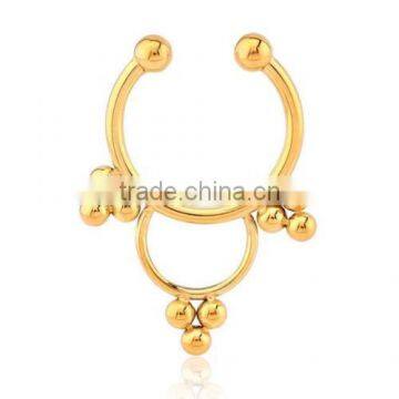 Gold PVD Coated Surgical Steel Fake Septum Clip On Non Pierced Nose Ring