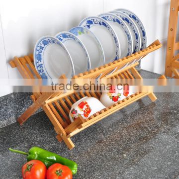 bamboo plate storage rack kitchen dish drainer Bamboo Scissor Style Folding Dish Rack Flatware Holder