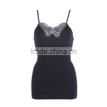 2015 wholesale seamless tank tops with butterfly lace shpe in front