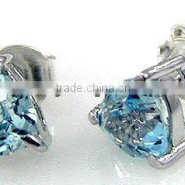 1.90ctw Genuine Blue Topaz Trillion .925 Sterling Silver Stud Earrings