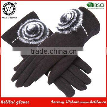 Wholesale Best Price Winter Women's Velvet Gloves with Fur Ball Detail