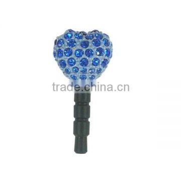 Fashion diamond heart shaped earphone jack dust cap plug for phone , designed by (C) charis,OEM service