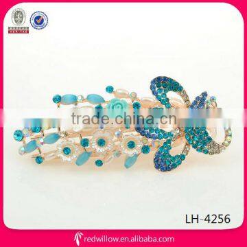 Wholesale Asia traditional colored rhinestone metal peacock hair barrettes