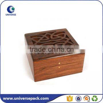 Carved small square wood box for cigar