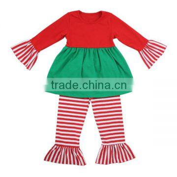 2016 fall boutique girl clothing red and green christmas dress & stripe pants for kids outfits