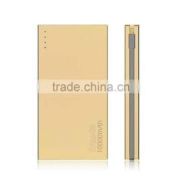 TRUSDA New Hot selling Quick charge Power bank 10000mAh Build in cables Li-Polymer battery charger