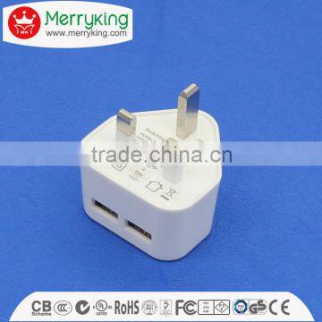 Singapore Safety Mark uk Dual Port 5V1.5A 5V2A 5V2.1A White Usb Charger photo-4