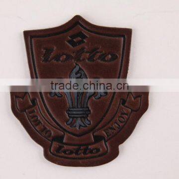 Manufacture Custom badge shape Black PU Leather Label