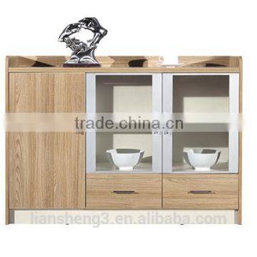 Walnt Veneer MDF Melamine Panel Low Height Office Tea Cabinet Two Glass Door Cabinet Furniture photo-6