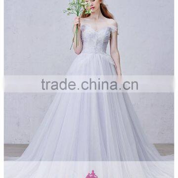 AR-51 Latest Dress Designs A-Line Bride Dress Appliques Off-Shoulder Tulle Wedding Dress 2016