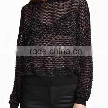 China Supplier Sales Ladies' Round Neck Long Sleeve Pullover Fancy Stitch Knitted Sweater