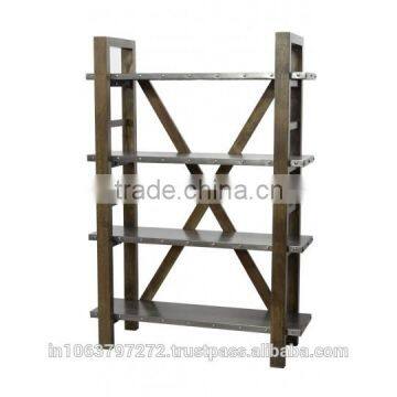 BookShelf Of Zinc Shelves with Zinc finish Mango Wood and Tobacco Grey Finish