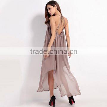 Plain Dye Loose Style Backless Sleeveless Braces Skirt Evening Dress photo-2